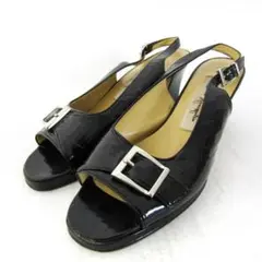 銀座カネマツ パンプス オープントゥ ストラップ エナメル