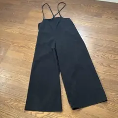 神戸レタス　黒 ストラップワイドレッグサロペット