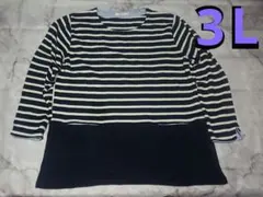 レディース トップス ボーダー ニット ポケット 【3L】