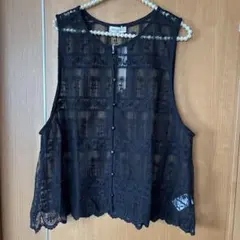 Samansa Mos2 ◆レース刺繍ベスト ★ブラック