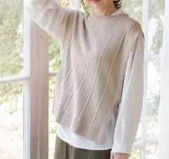 ikka★タグ付き未使用★サイドリボンニットベスト★L★ベージュ