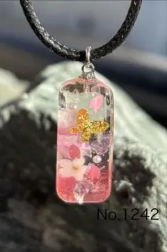 レジンネックレスNo.1242 早咲き桜のアクセサリー　桜　ピンク　春　桃色　花