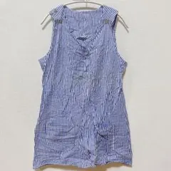 袖口ゆったり　青と白のストライプ フリーサイズ　ノースリーブシャツ　カジュアル