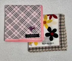 BURBERRY 大判ハンカチ 2枚セット ピンク チェック 花柄