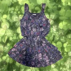 axes femme 森ガール 裾フリル 花柄 ノースリーブチュニック パープルのサムネイル