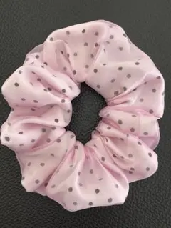 NEWパステルピンクオーガンジードットシュシュ