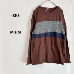 ikka イッカ　長袖カットソー　M ブラウン　パネル切り替えデザインのサムネイル