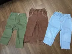 カーキ・ブラウン・デニムのパンツ3点セット　90センチ
