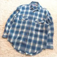 【90s】ペプシコーラ　オンブレチェック　ネルシャツ　サイズM　ブルー