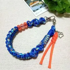 パラコード ハンドストラップ ブルー×オレンジ☆ハンドメイド