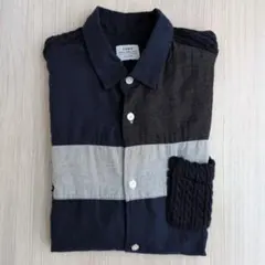 coen Lサイズ パターン模様 長袖シャツ ネイビー