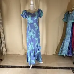 【新品】フラダンス用ドレス ブルー花柄プリンスカイウラニ
