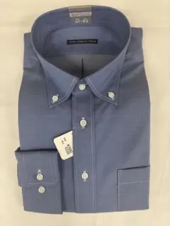 【未着用】メンズ L(41-82) ノンアイロン ボタンダウンワイシャツ 青