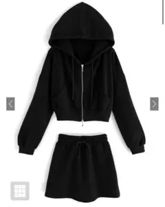 パーカー×ミニスカート裏起毛スウェットセットアップ