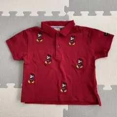 【美品】プティマイン★ミッキーマウス刺繍 赤 ポロシャツ 80cm