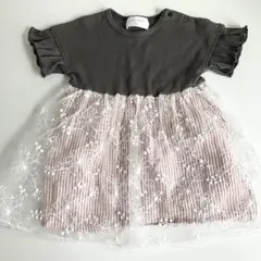 WILL MERY ウィルメリー　リブ　チュールレース　切替ワンピース　80cmのサムネイル
