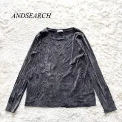 B3【アンドサーチ】クルーネックカットソー　ベロア　フロッキー　グレー　M