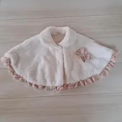 petit main フリル付きホワイトポンチョ