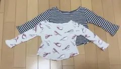 長袖カットソー2点セット ストライプ・鳥柄