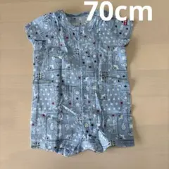 MIKIHOUSE ホットビスケッツ青い星模様 半袖ロンパース 70