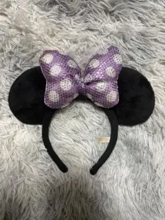 ミニーマウス風カチューシャ 黒と紫のドット