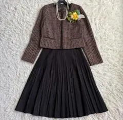 美品♡インディヴィ ママスーツ ツイードジャケット プリーツスカート 40/L