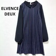 エルヴェンス ドゥ ストライプ柄 長袖ワンピース 丸襟 ネイビー レッドのサムネイル