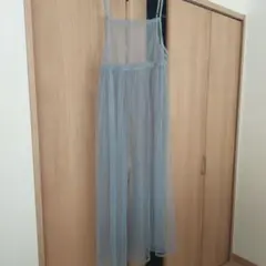 しまむら グレー チュール キャミワンピースL