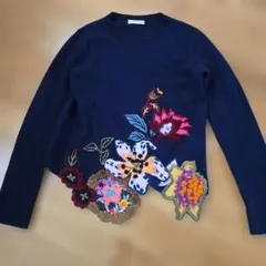 貴重ETRO花柄刺繍 ネイビー 長袖ニット