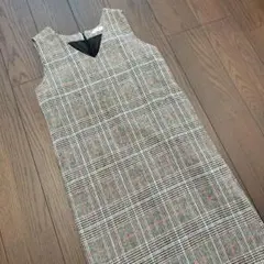 チェック柄 Vネック ノースリーブ ワンピース