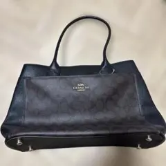 COACH コーチ シグネチャー トートバッグ ショルダーバッグ レザー 黒×茶
