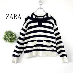 ZARA 【us XS】ボーダー長袖ニット セーラーカラー