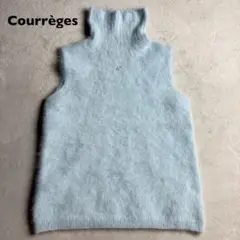 Courreges クレージュ アンゴラ ノースリーブニット ベビーブルー