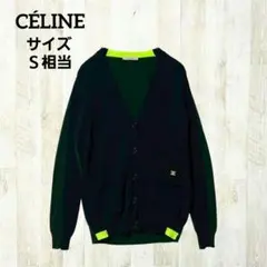 希少 セリーヌ 長袖Vネックカーディガン XS ネイビー 紺 カシミヤ 刺繍ロゴのサムネイル
