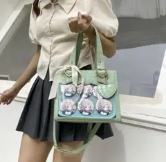 痛バッグ グリーントートバッグ ショルダーバッグ クロコ柄 ハート 地雷系