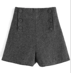 GRL ヘリンボーン柄ツイードボタンショートパンツ グレー　gm767