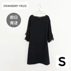 ストロベリーフィールズ 黒 七分袖 S ワンピース レース リボン フォーマル