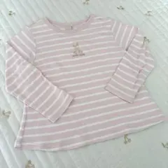 【美品】petit main 110サイズ うさぎ刺繍　ストライプ長袖カットソー
