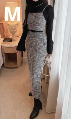 ツイードビスチェ×タイトスカートセットアップ