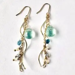 グリーンフローライトとロンドンブルートパーズのピアス　〜エメラルドの潮流〜