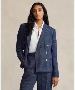 極美品✨ポロラルフローレン ピンストライプ リネン ダブルブレスト ブレザー 6