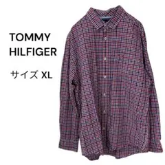 TOMMY HILFIGER（XL）チェックシャツ クラシックフィット レッド系