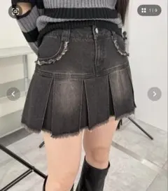 プリーツヘムフリンジデニムミニスカート WEGO