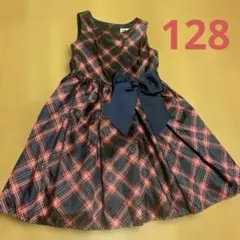 H&M チェック柄リボン付きワンピース 128