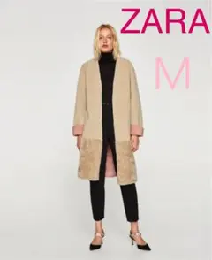 新品 ZARA コート ロング ベージュ ピンク Ｍ