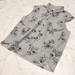 IENA イエナ ストライプフラワーノースリーブシャツブラウス 花柄