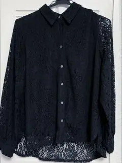 YECCA VECCA 花刺繍レースシャツ　長袖　黒