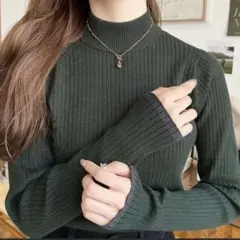 12G ボトルネック配色ラインワイドリブニットプルオーバー