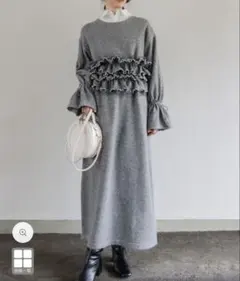 【新品】Bab ビスチェセットニットワンピース　フリル　S チャコールグレー