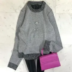 人気 セオリー ウール100% 霜降り ニット 黒 ライトグレー クルーネック